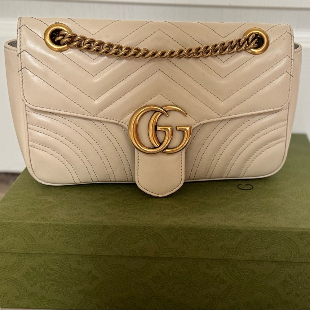 Gucci Cream and Gold Marmont Shoulder Bag